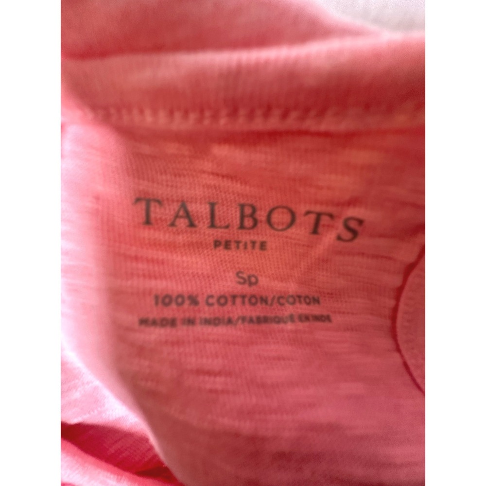 Talbots Petite Pink Crochet Lace Yoke Slub Cotton Tee Top SP - Picture 6 of 6